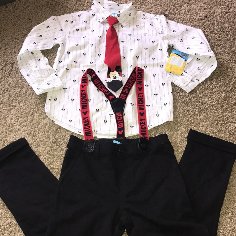 Disney Button-up with tie & slacks with suspenders